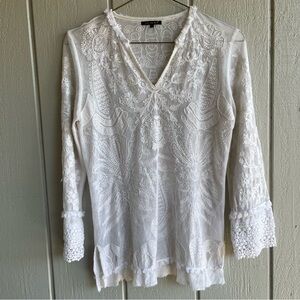 Kobi Halperin Sheer Lace Embroidered Tunic — Ivory (Size S)